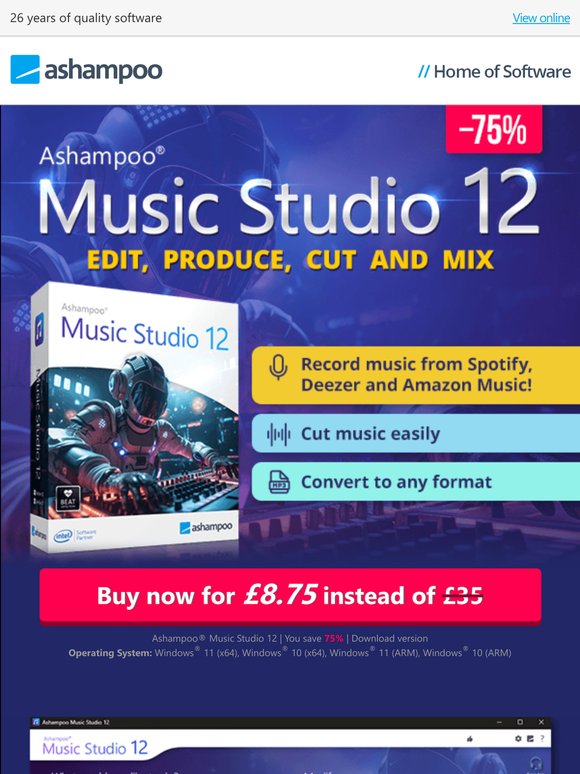 Music software with eight comprehensive modules - Ashampoo Music Studio 12