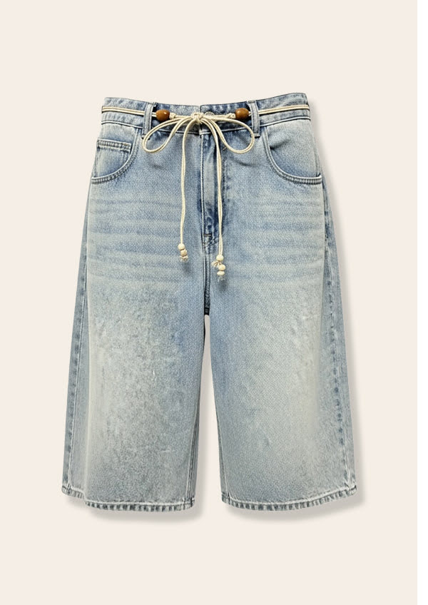 Wide denim Bermuda shorts