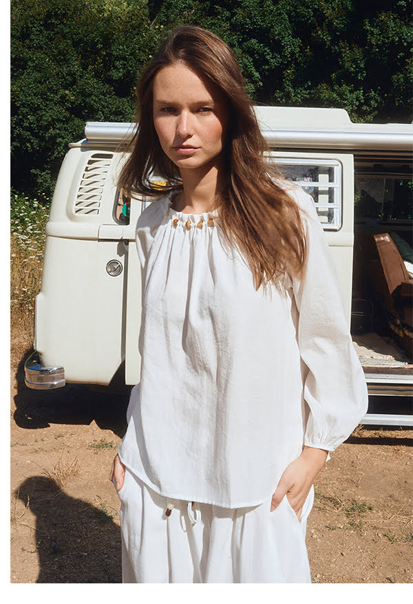 Beaded round neck blouse