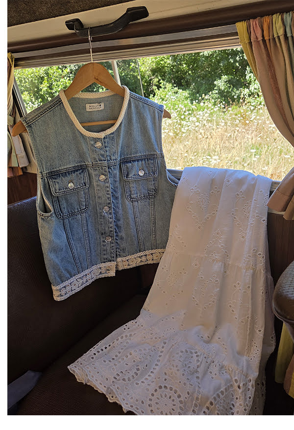 Denim blazer, embroidered