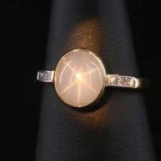 14K 3.52 CT Star Sapphire and Diamond Ring
