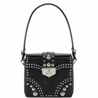 Prada Turn-Lock Shoulder Bag in Black Studded Saffiano Leather