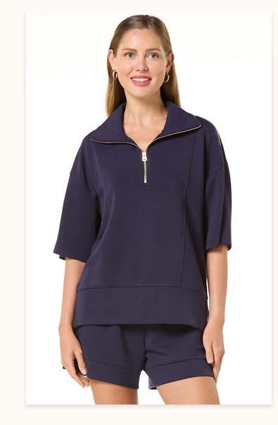 Shop Solid Scuba Zip Front Top
