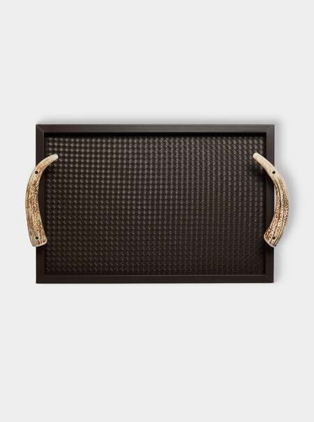 Dafne Handwoven Wood and Deer Horn Tray (23.5in/60cm)