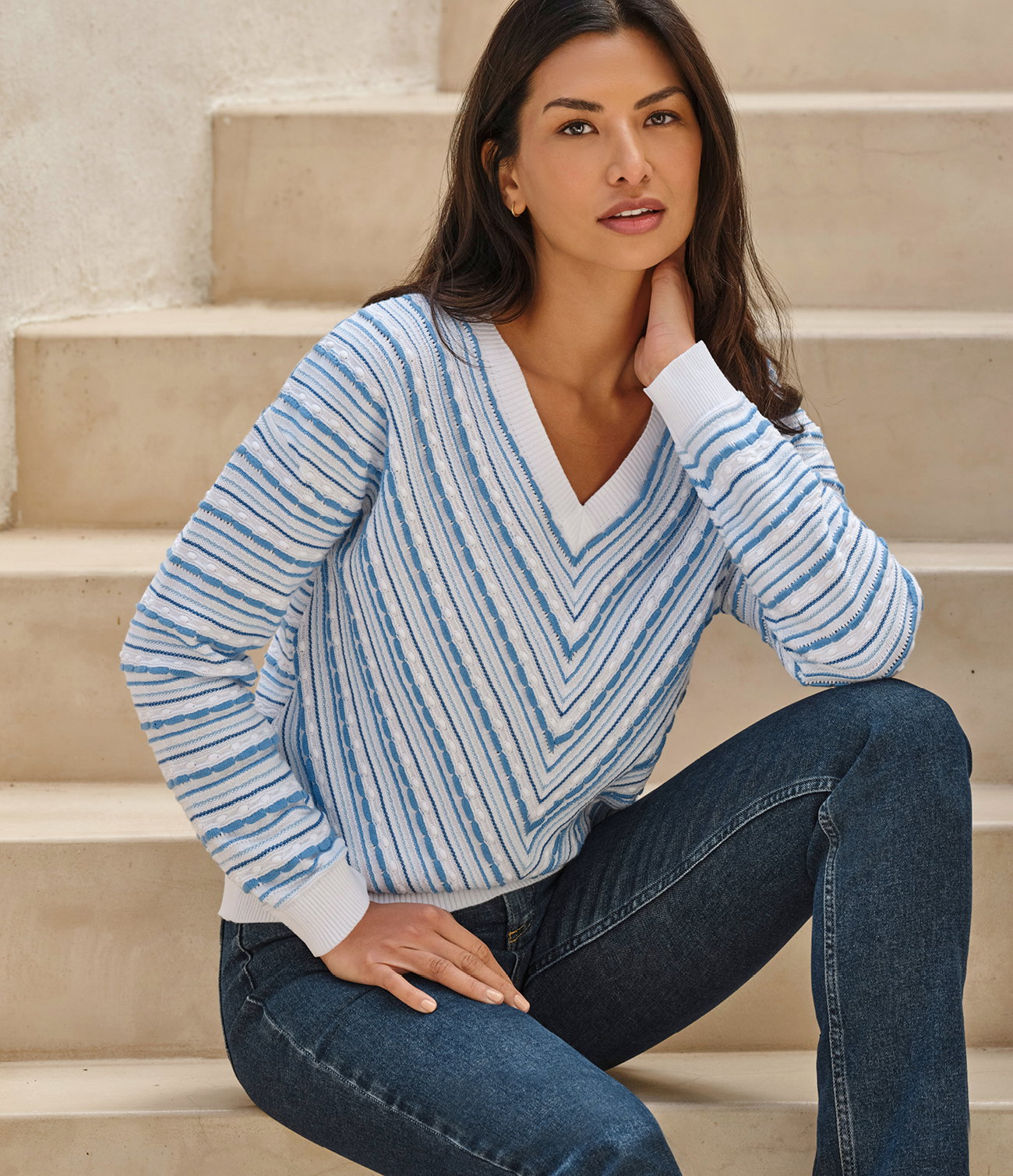 Cotton Chevron V Sweater