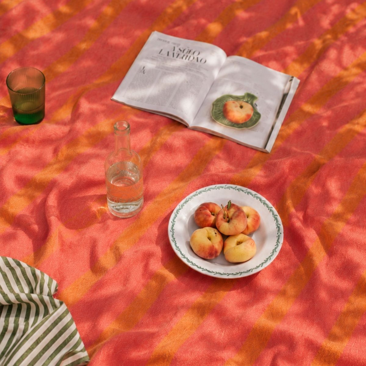 Recycled Wool Picnic Blanket  Orange Frame Stripe