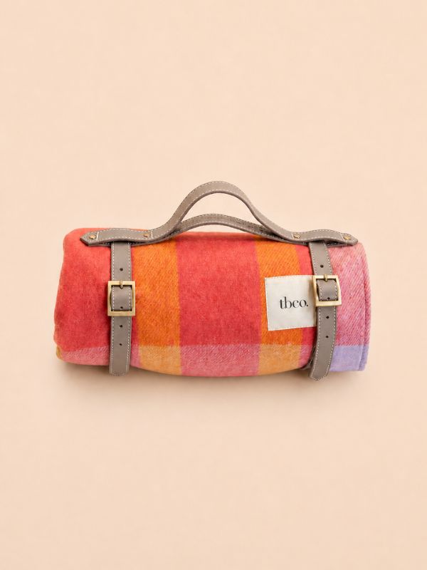 Recycled Wool Picnic Blanket  Orange Frame Stripe