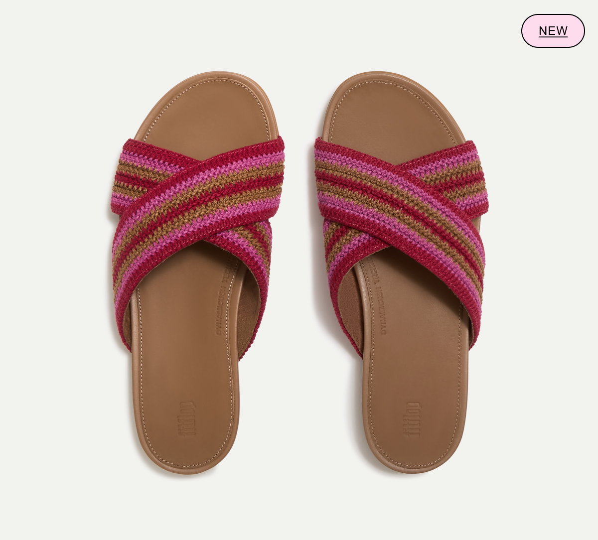 GRACIE Stripe-Webbing Cross Slides -  Fuchsia Rose