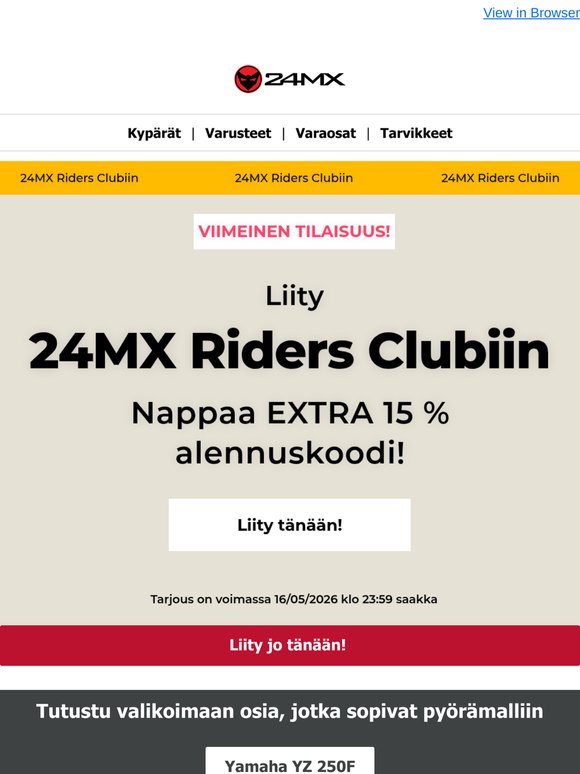 Viimeinen mahdollisuus saada 15 %* alennus koodilla