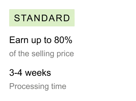 STANDARD | EARN UP TO 80% of the selling price | 3-4 WEEKS processing time