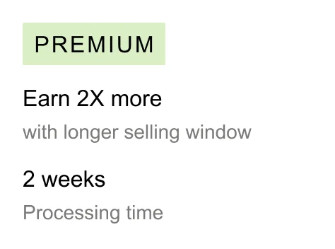 PREMIUM | EARN 2X MORE with longer selling window | 2 WEEKS processing time
