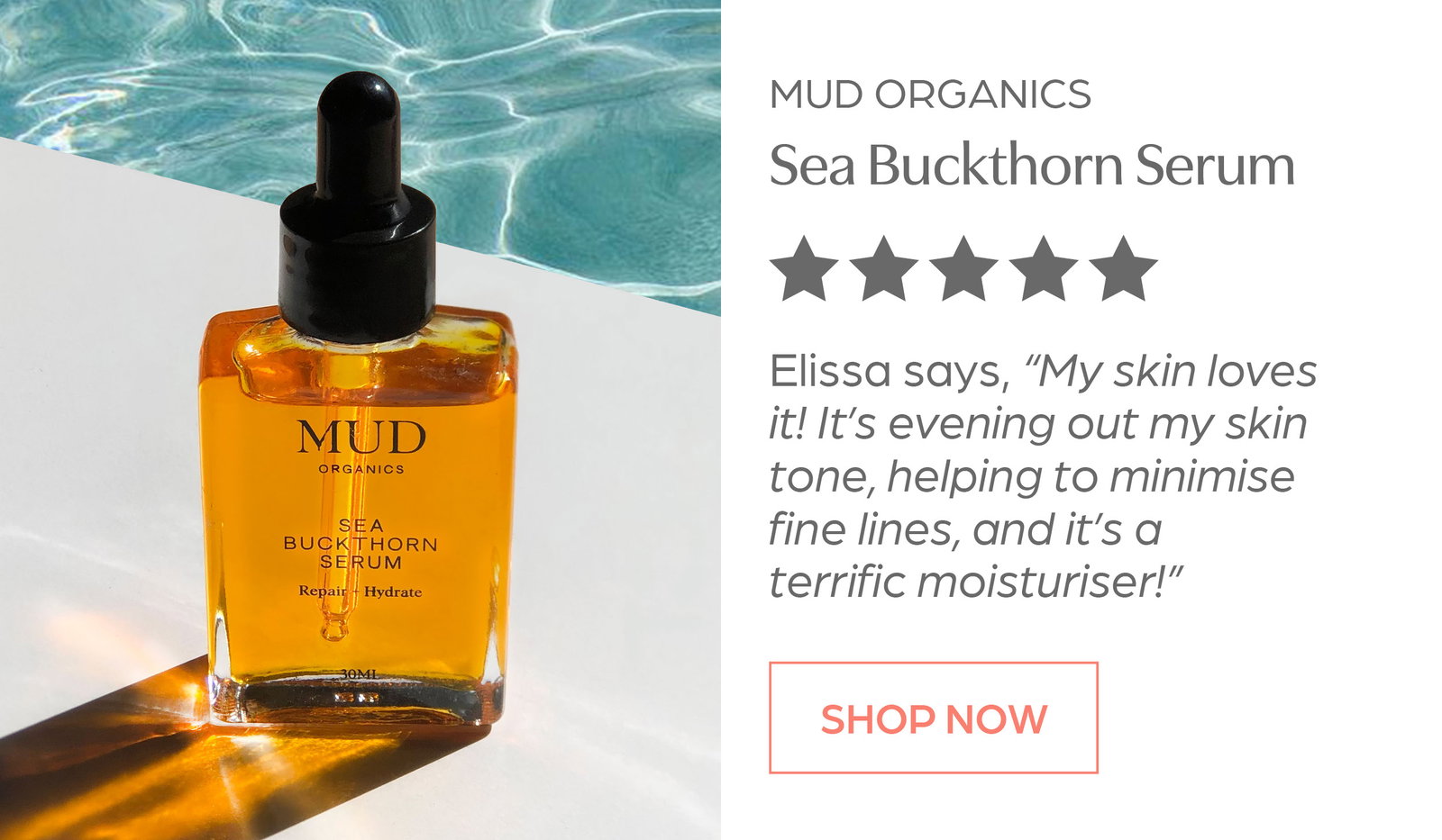 Shop Mud Organics Sea Buckthorn Serum. "My skin loves it!" Elissa