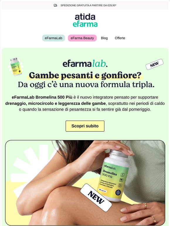 🆕 Gambe leggere e sgonfie con il Nuovo eFarmaLab Bromelina 500 Più!