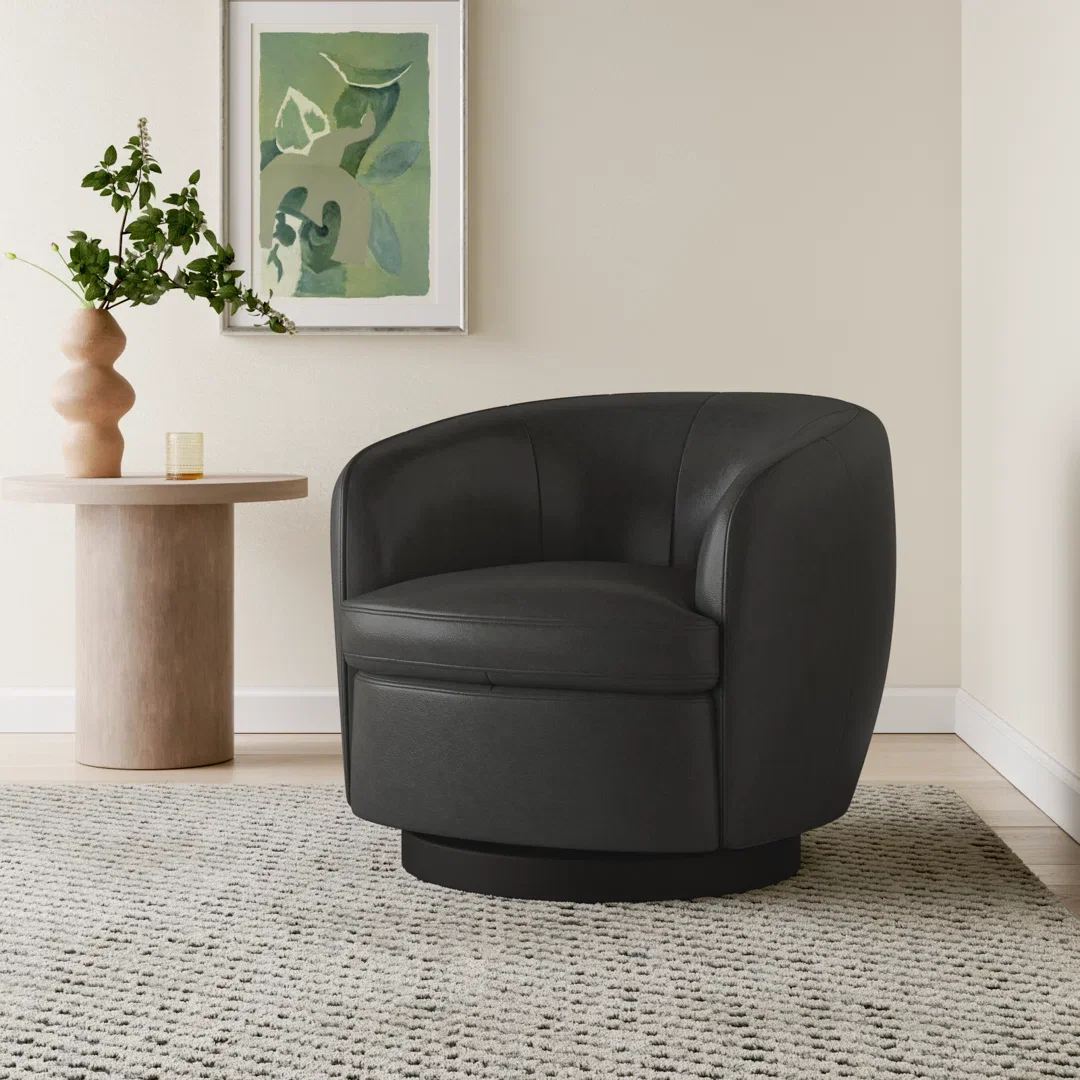 Marcy Genuine Leather Swivel Barrel Chair