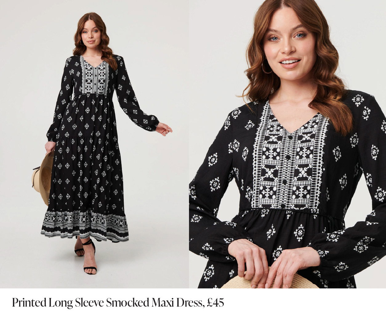 Printed Long Sleeve Smocked Maxi Dress | Shop Now