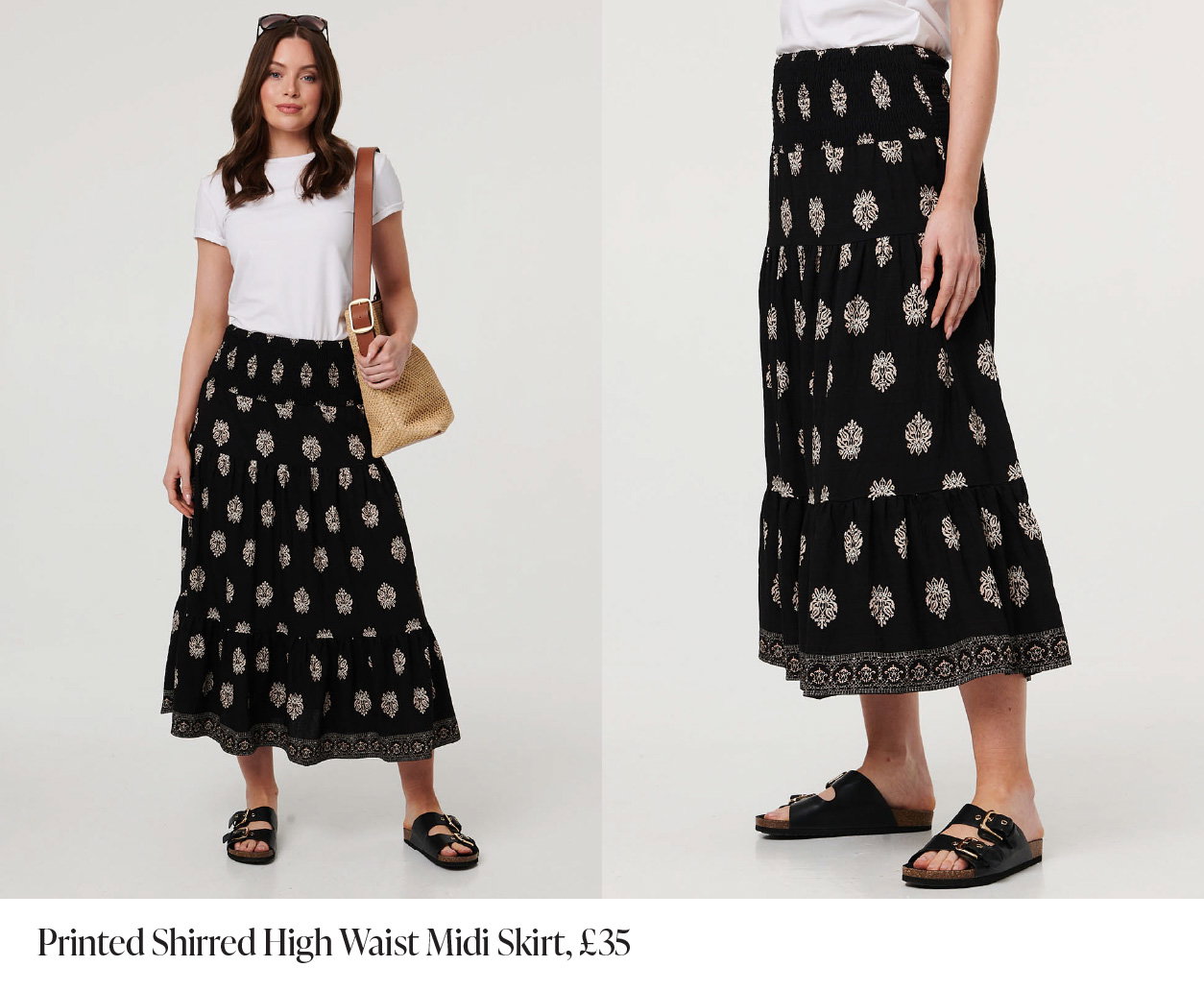Printed Shirred High Waist Midi Skirt | Shop Now