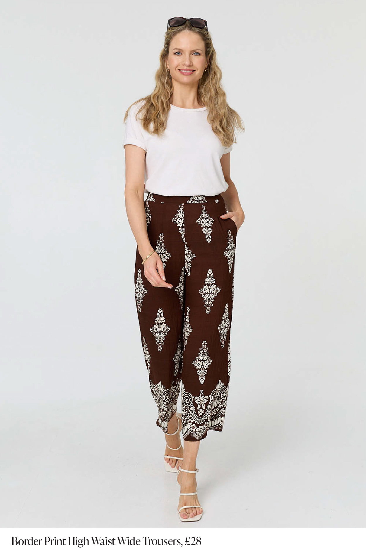 Border Print High Waist Wide Trousers | Shop Now