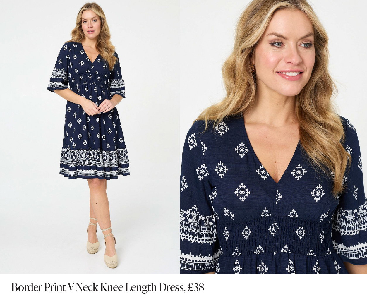 Border Print V-Neck Knee Length Dress | Shop Now