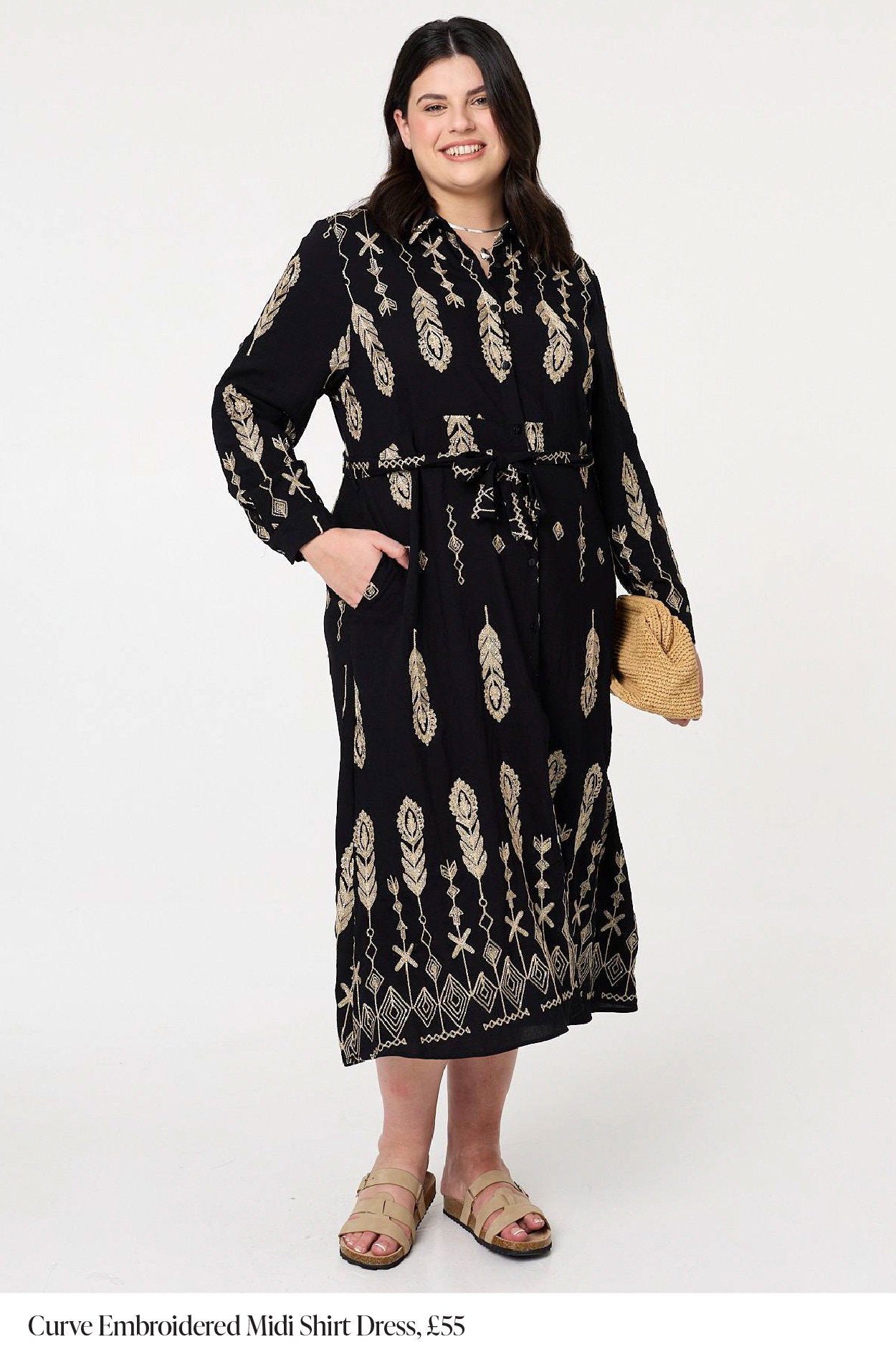 Curve Embroidered Midi Shirt Dress | Shop Now