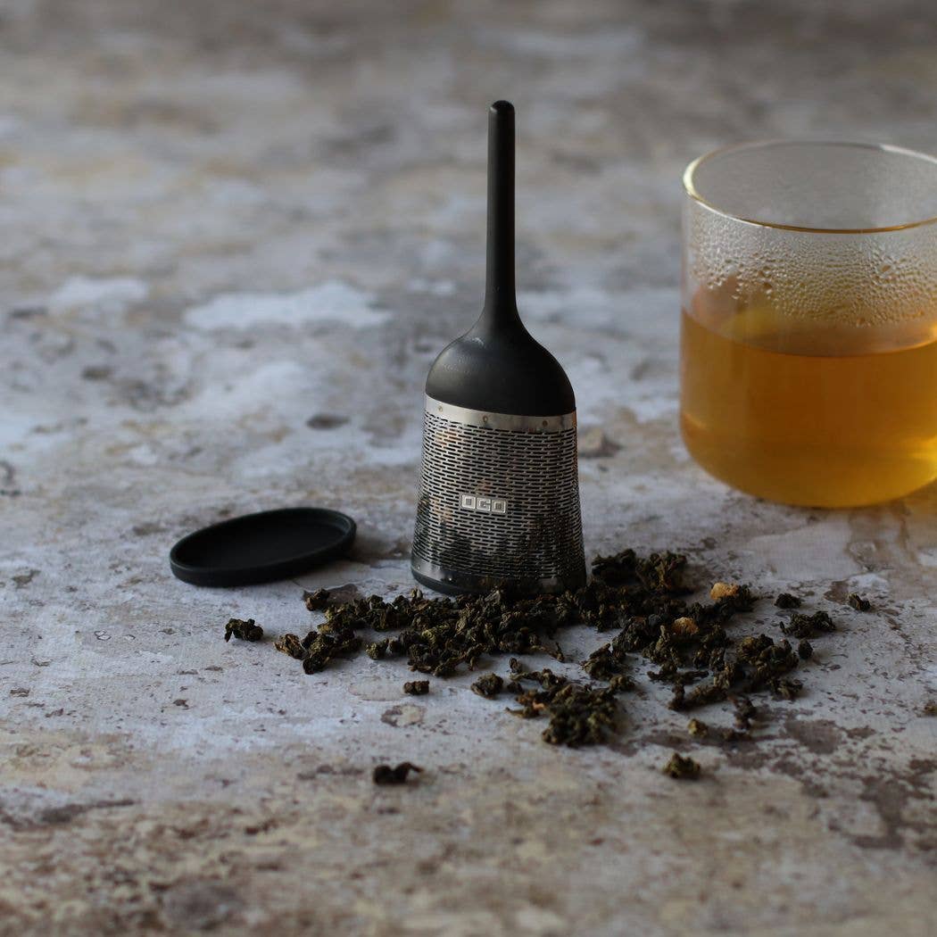 Image of Stainless steel tea infuser with silicone holder
