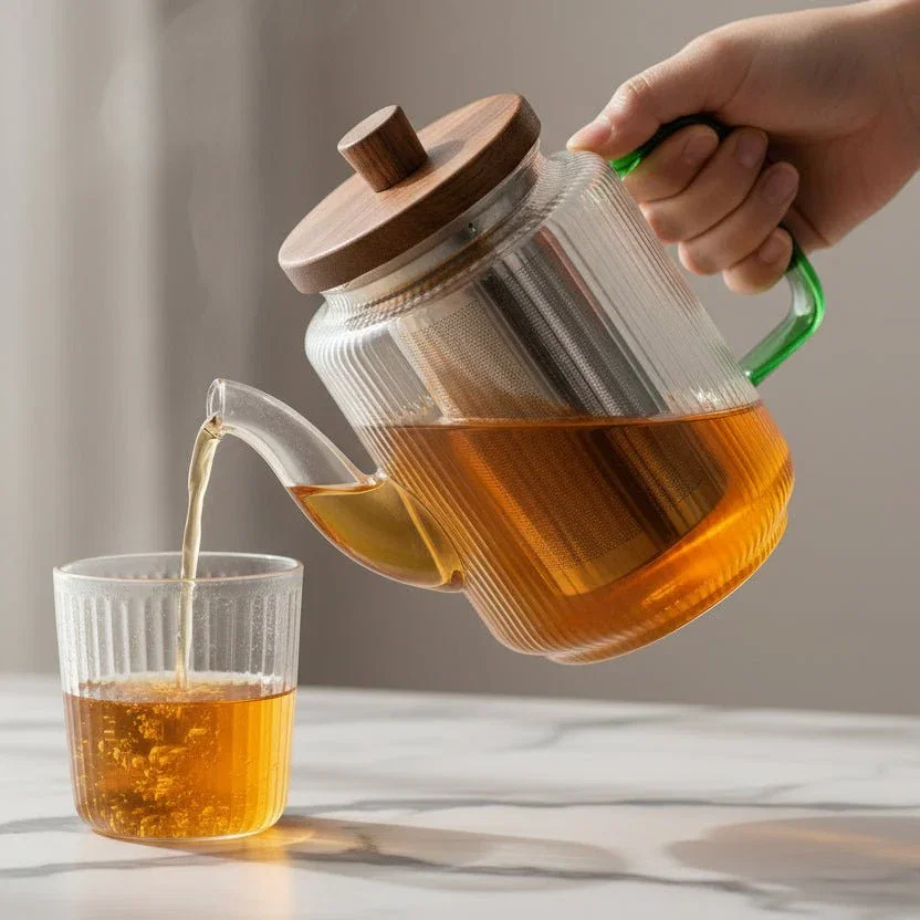 Image of Borosilicate Glass Teapot with Jade Handle 550ml