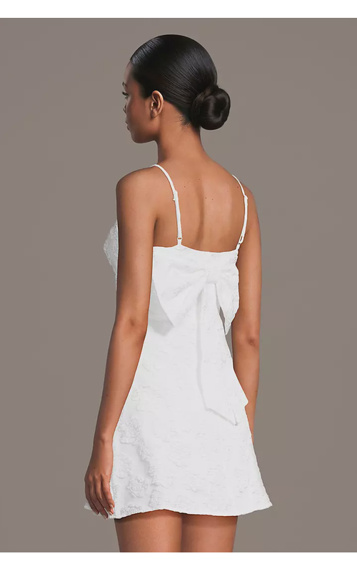 Floral Textured Mini Dress with Bow Back
