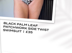 LTS Tall Black Palm Leaf Patchwork Side Twist Swimsuit