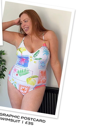 LTS Tall White Graphic Postcard Print Swimsuit