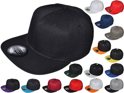 Blank Snapback Hats - Flat Bill Plain Vintage Snapbacks with Same Color Underbill - 5340