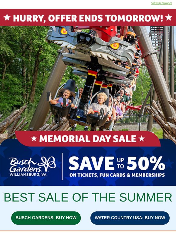 Offer Ends Tomorrow! Save up to 50% on Tickets, Fun Cards and Memberships!