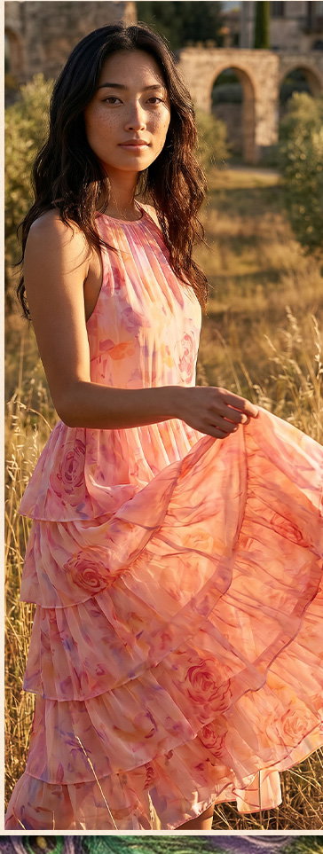 Pink Petite Tiered Halter Neck Dress