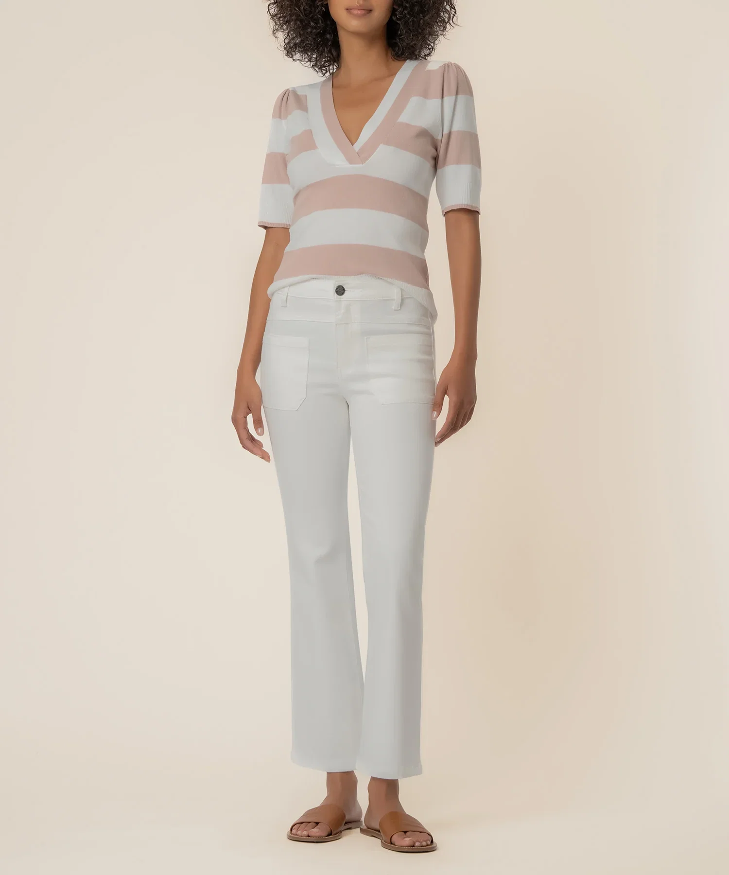Image of Yona Striped Knit Sweater in White/Blush