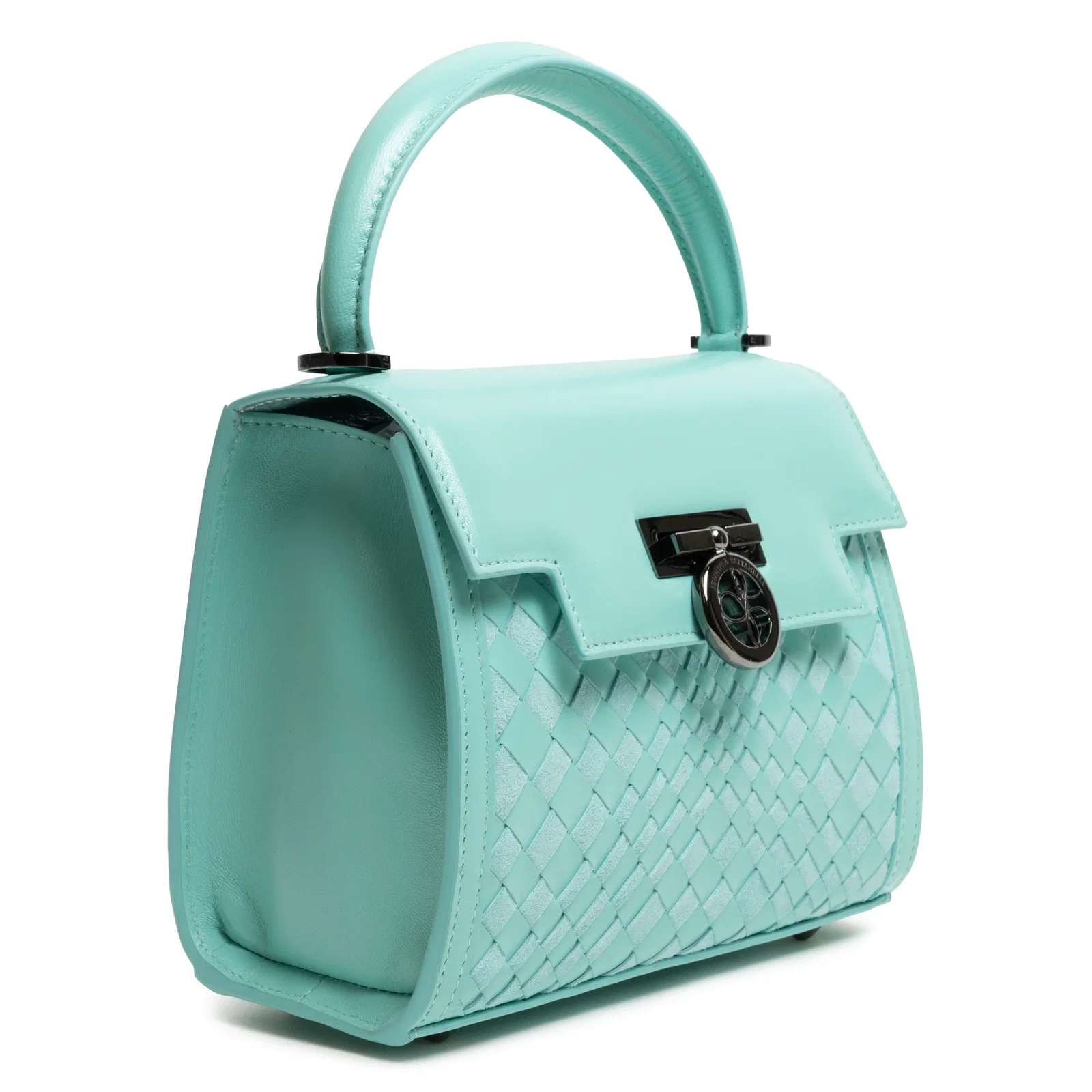 Image of Mini Holly Top Handle Intrecciato Optical Leather Bag in Nappa Twinkletif