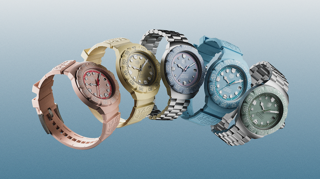 New TAG Heuer Formula 1 Solargraph watches in pastel colors side by side