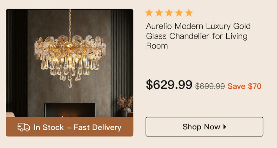 Aurelio Modern Luxury Gold Glass Chandelier for Living Room