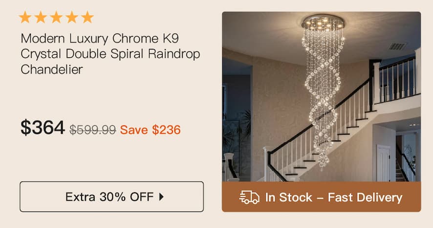 Modern Luxury Chrome K9 Crystal Double Spiral Raindrop Chandelier