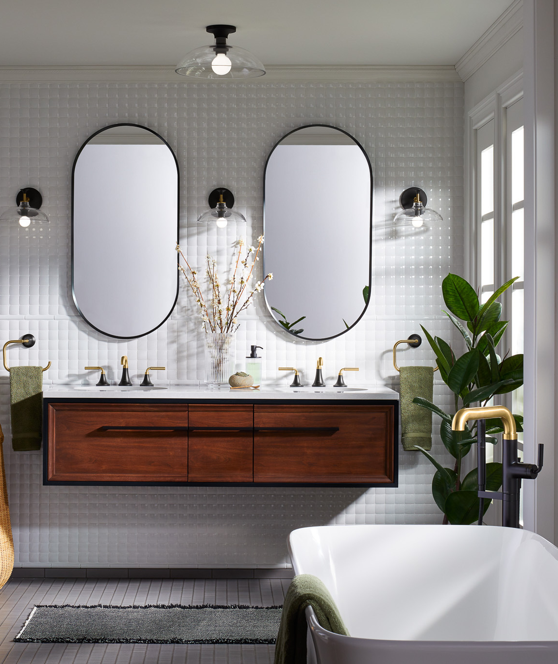 Mirrors on a bathroom wall