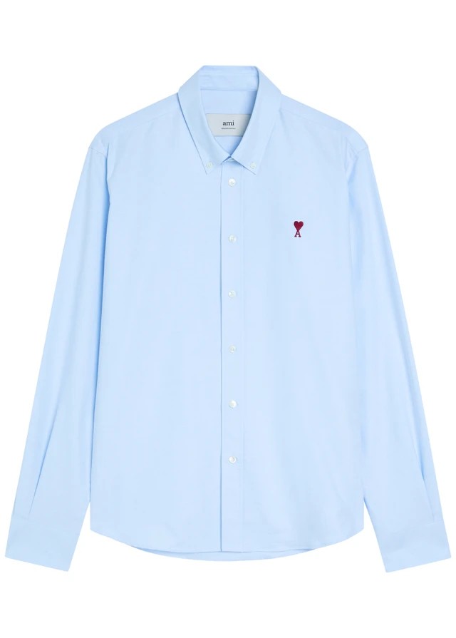 AMI PARIS Logo-embroidered cotton gabardine shirt