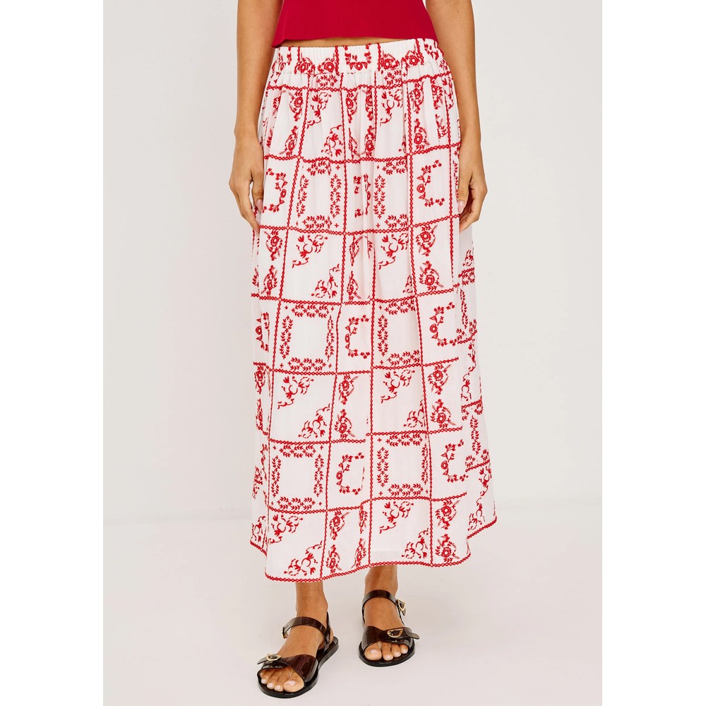 Image of Dax Cotton Skirt - Ivory Red Handkerchief