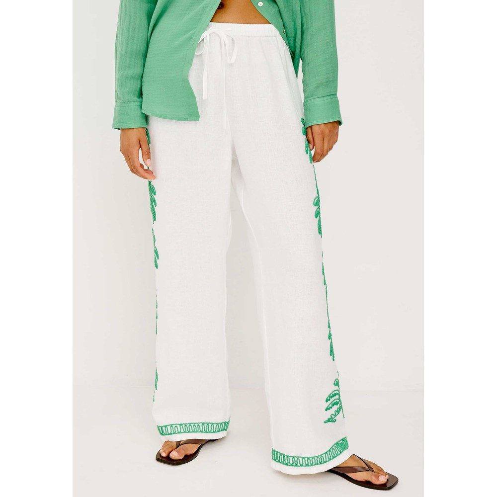Image of Emmie Linen Trousers - Emerald Palm