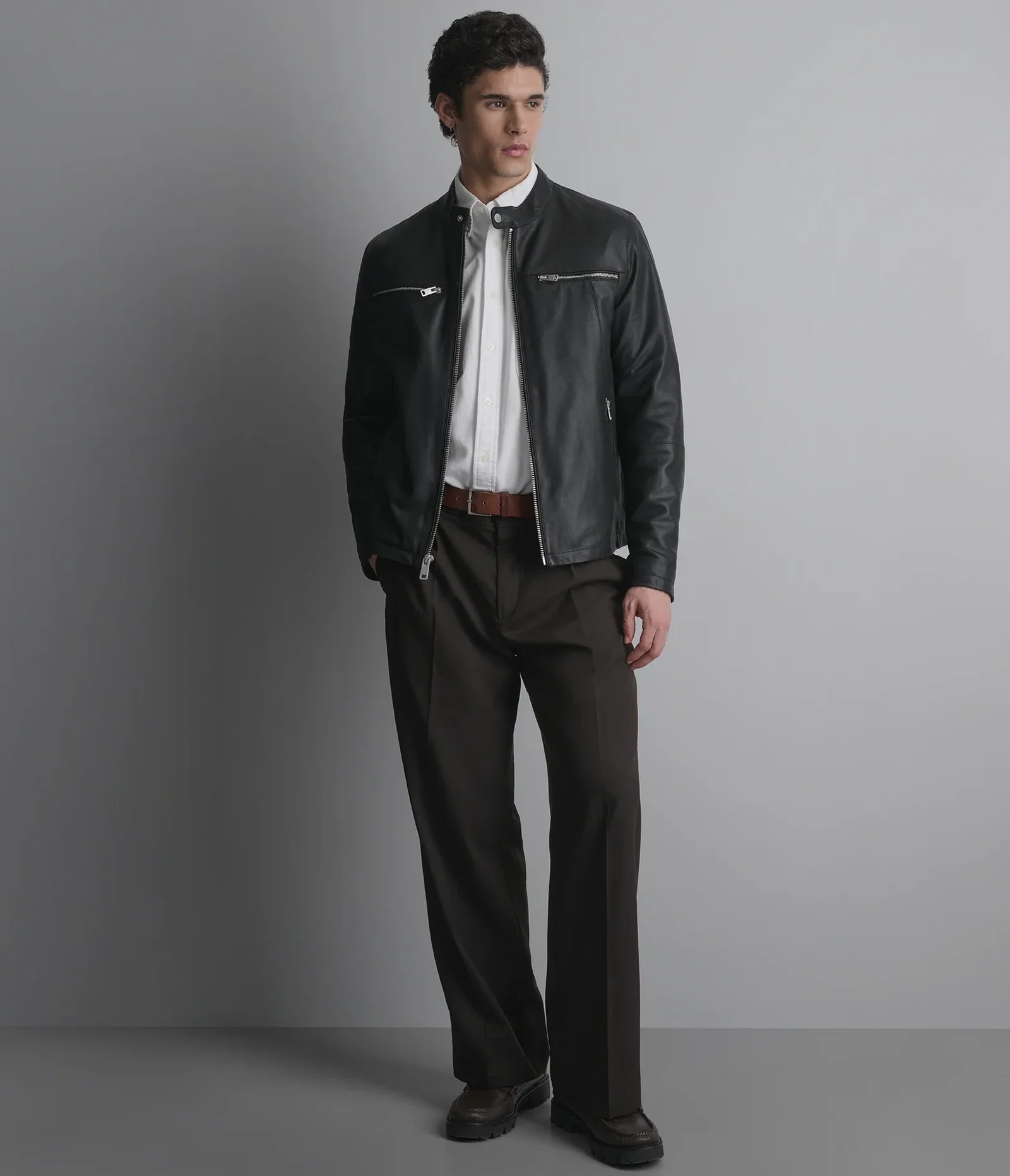 Image of Quinton Lightweight Leather Racer Jacket
