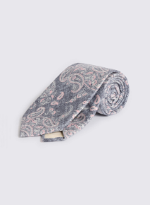 Italian Mid Blue & Pink Silk Paisley Tie
