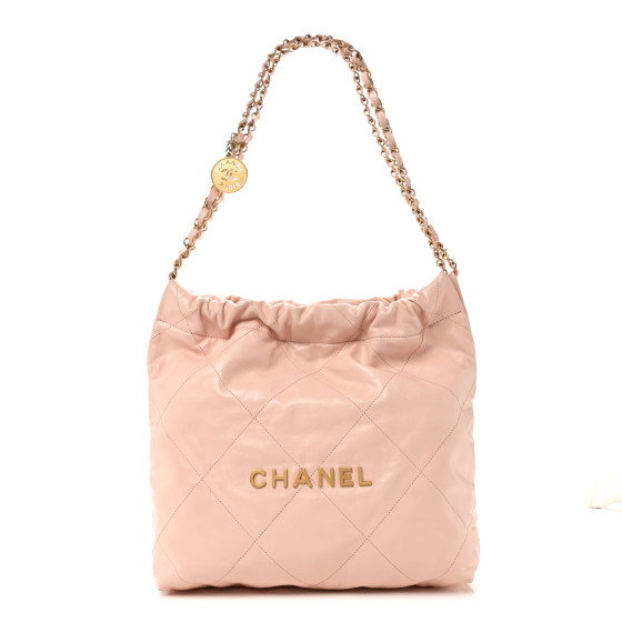 CHANEL Shiny Calfskin Quilted Small Chanel 22 Light Pink