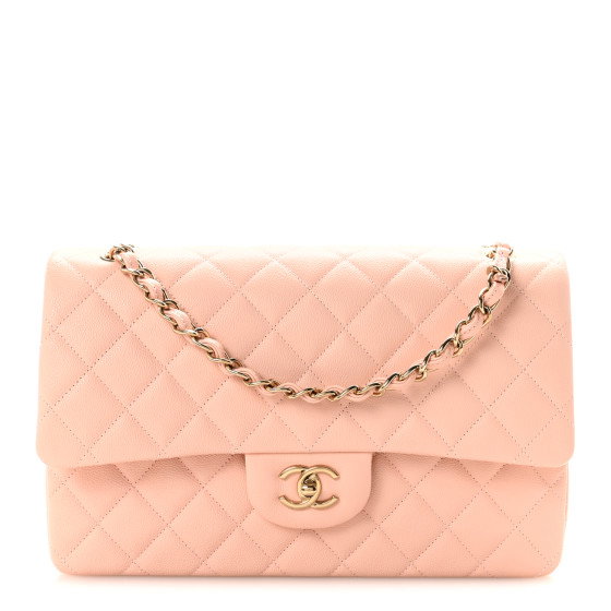 CHANEL Caviar Quilted Jumbo Double Flap Light Pink