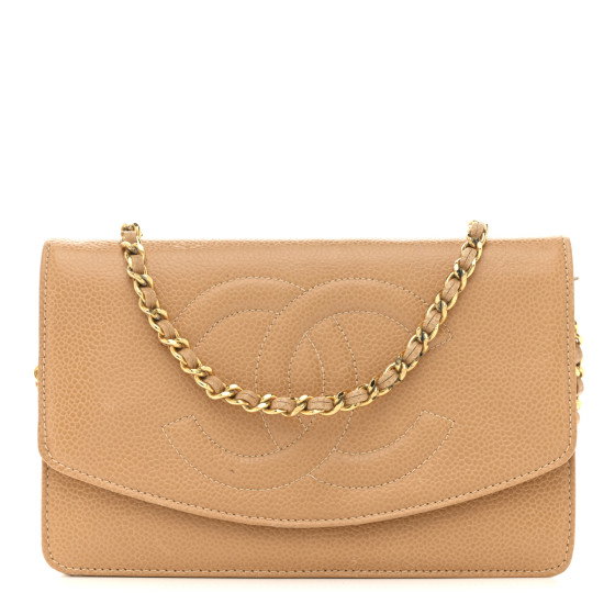 CHANEL Caviar Timeless CC Wallet on Chain WOC Beige