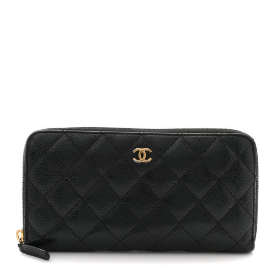 CHANEL Caviar Quilted Large Gusset Zip Around Wallet Black