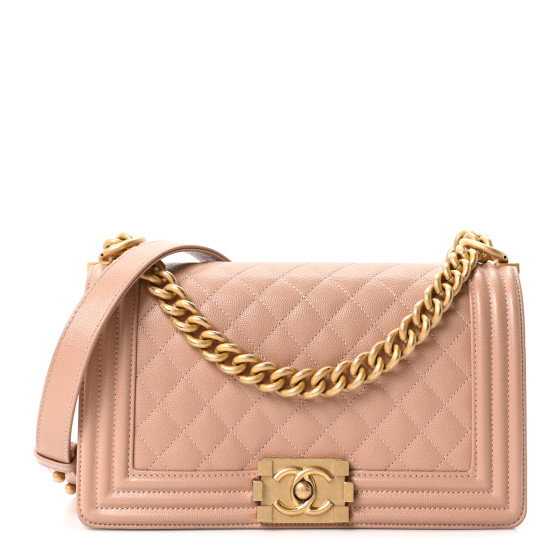 CHANEL Caviar Quilted Medium Boy Flap Beige