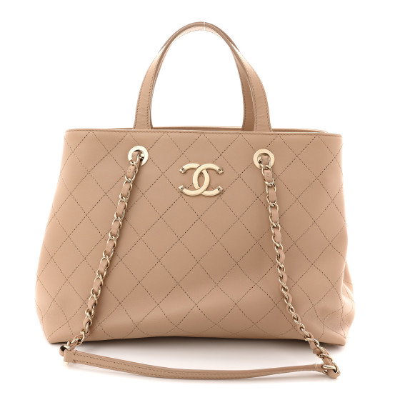 CHANEL Calfskin Large Serial Shopper Tote Beige