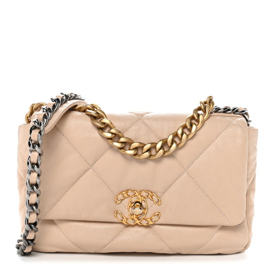 CHANEL Lambskin Quilted Medium Chanel 19 Flap Beige
