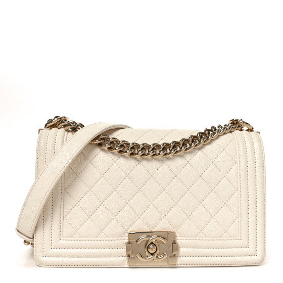 CHANEL Caviar Quilted Medium Boy Flap White
